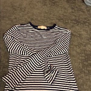 Navy blue and white striped long sleeve shirt